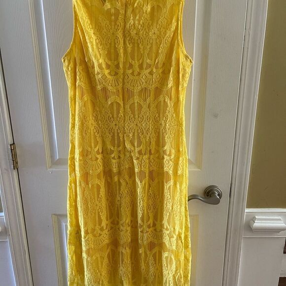 NWT Sharagano Yellow Lace Midi Dress size 14. - Picture 5 of 7